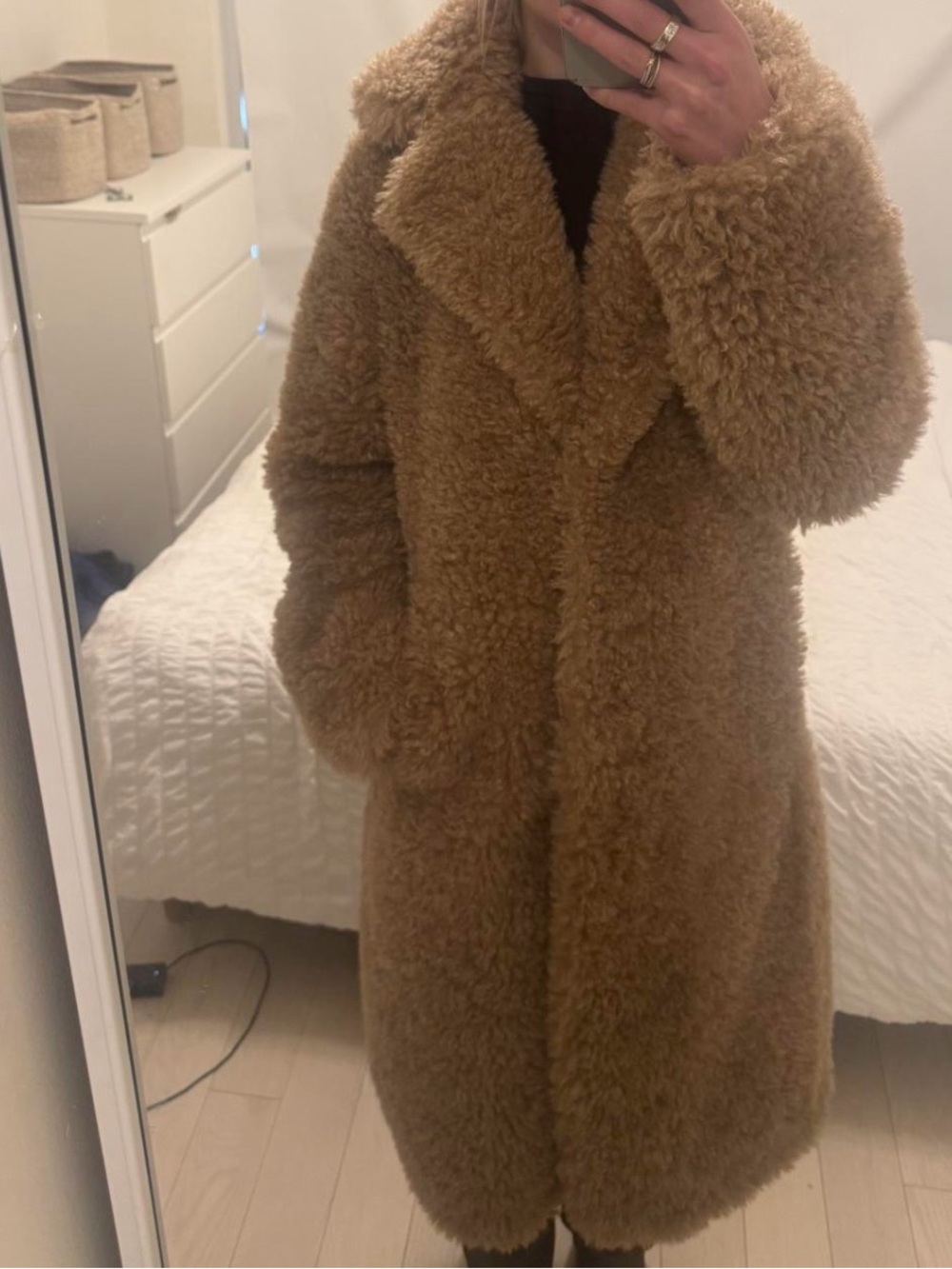 Mango Teddy Faux Shearling Coat in Camel Brown